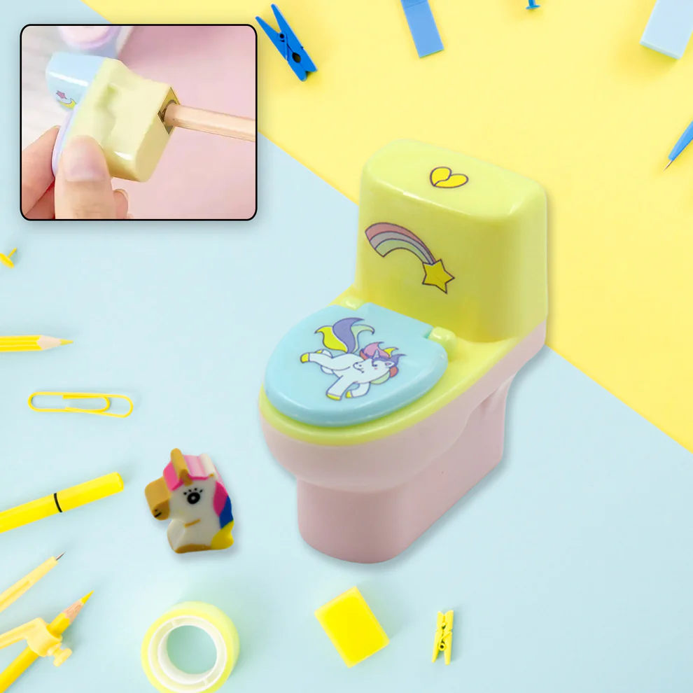 Flush & Fix – Toilet-Shaped Sharpener with Eraser (2 Pcs)
