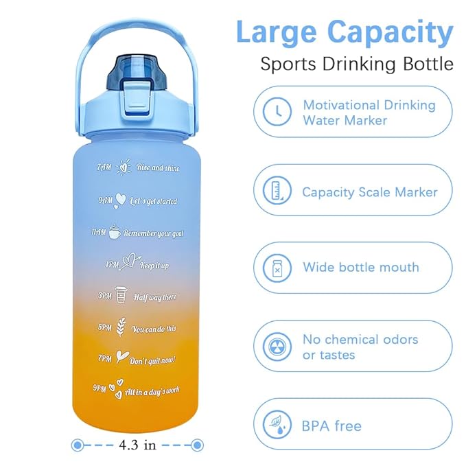 2L Time-Marked Water Bottle – Leakproof & Stylish Gradient Design for Active Lifestyles