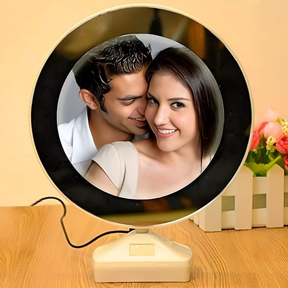 360° Rotating LED Photo Display Frame with Mirror Finish – USB Powered