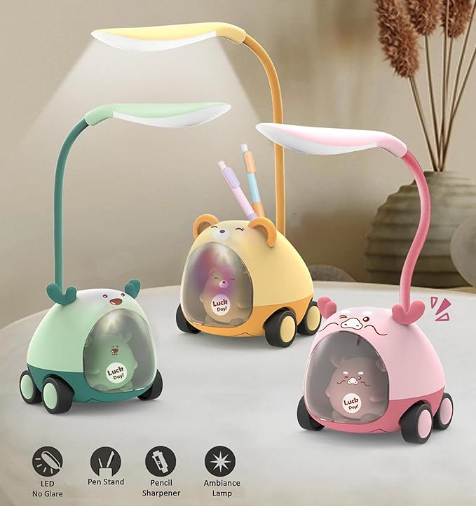 Glow 3-in-1 Desk Buddy – LED Table Lamp, Pencil Sharpener & Cute Pen Holder for Kids (1-Pc)