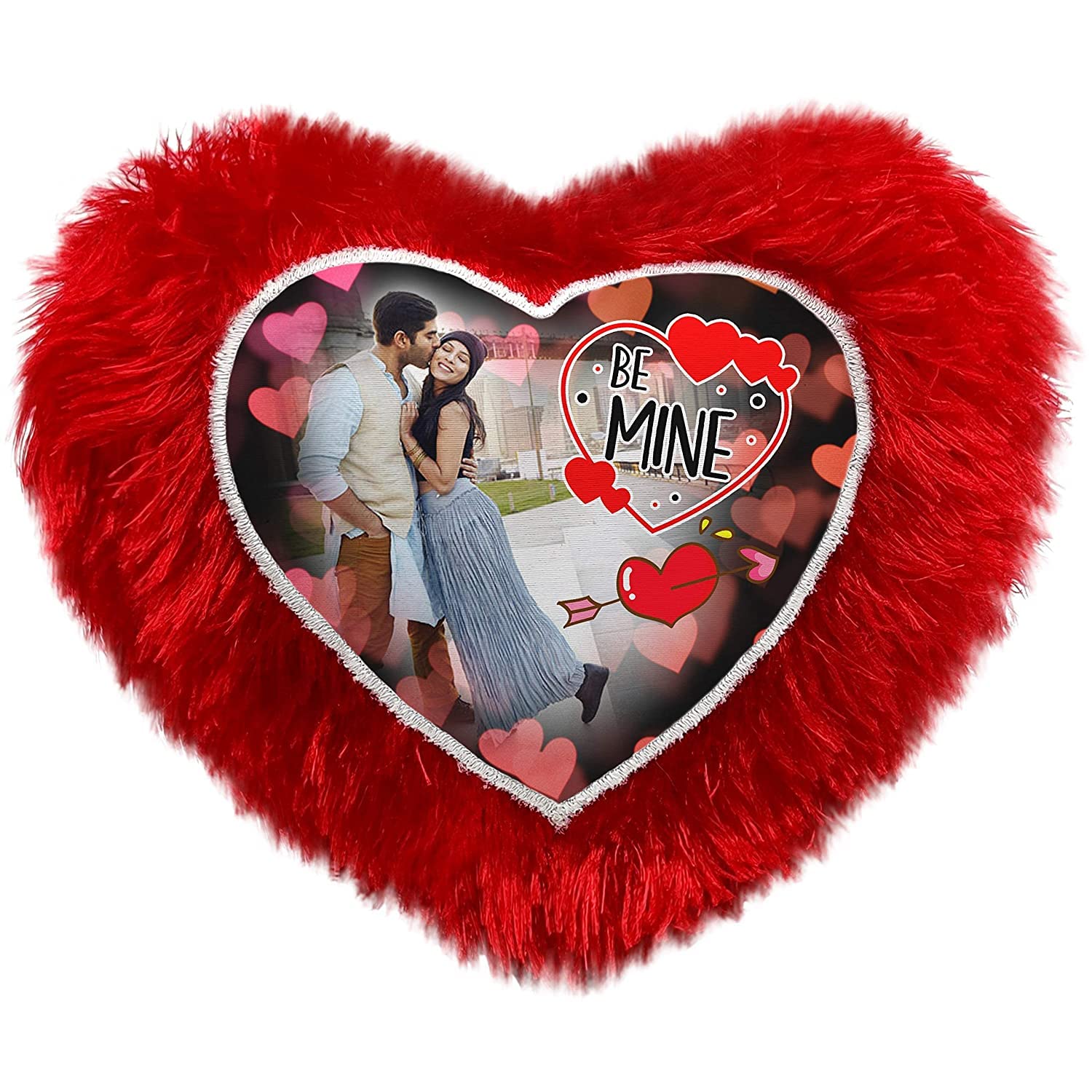 Custom Heart-Shaped Fur Pillow with Photo Print – Personalized Gift for Loved Ones