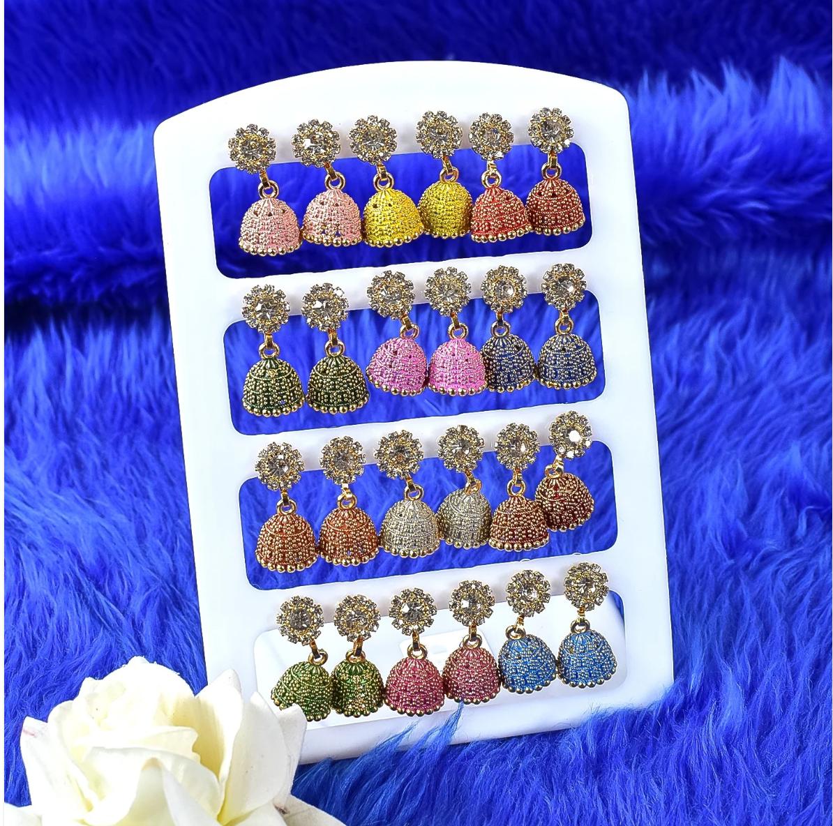 12-Pair Colorful Jhumka Earrings Combo – Traditional & Party Wear Set