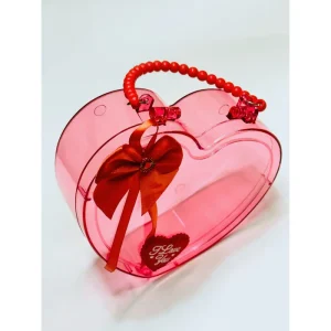 Ruby Heart Elegance – Clear Jewelry Bag with a Romantic Twist (1-Pc)