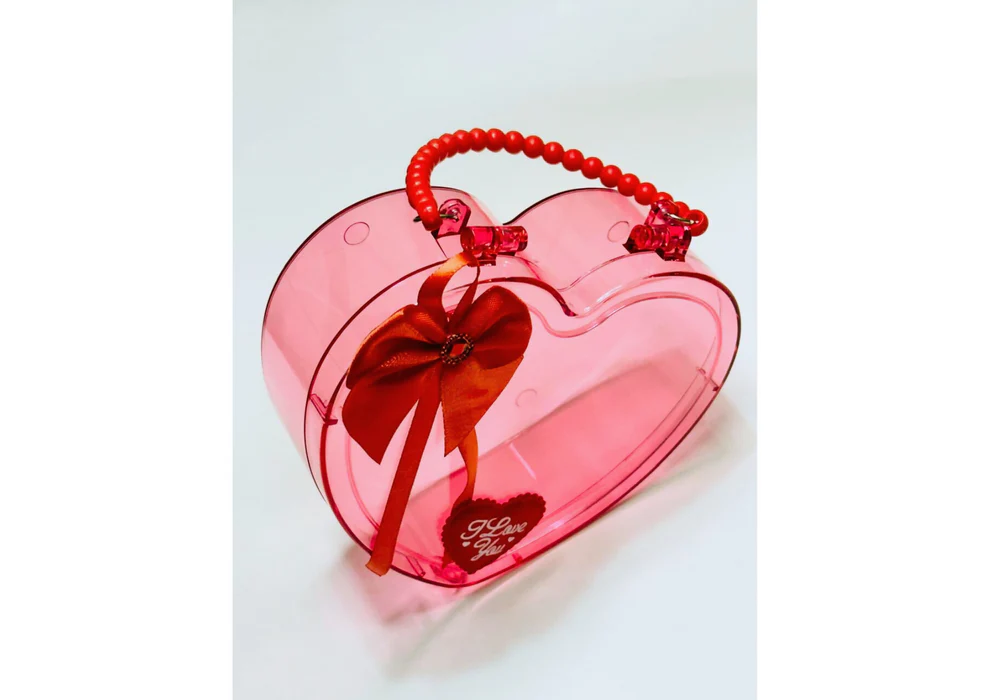 Ruby Heart Elegance – Clear Jewelry Bag with a Romantic Twist (1-Pc)