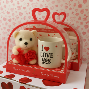 Valentine Special – Cute Teddy and Printed Mug Gift Box for Couples