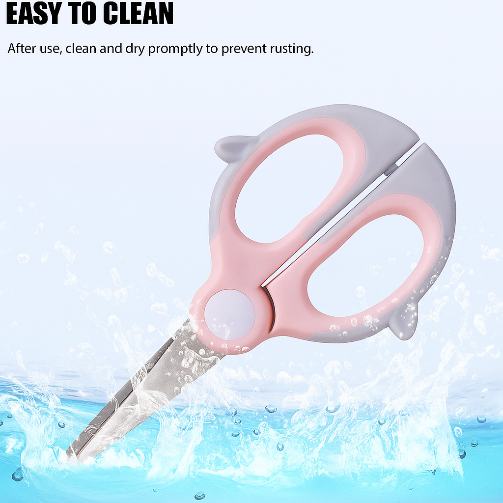 Baby Food Cutting Scissors with Travel Case – Safe Stainless Steel Kitchen Shears for Toddlers (Pink & Blue)
