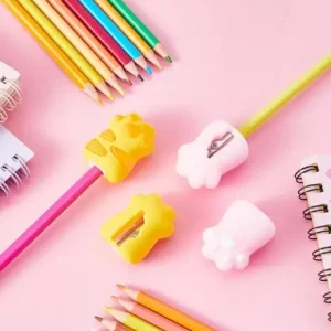 Cute Paw Manual Pencil Sharpener – Handheld Stationery Tool for Kids, School & Home Use (Pink, Yellow) (1-Pc)